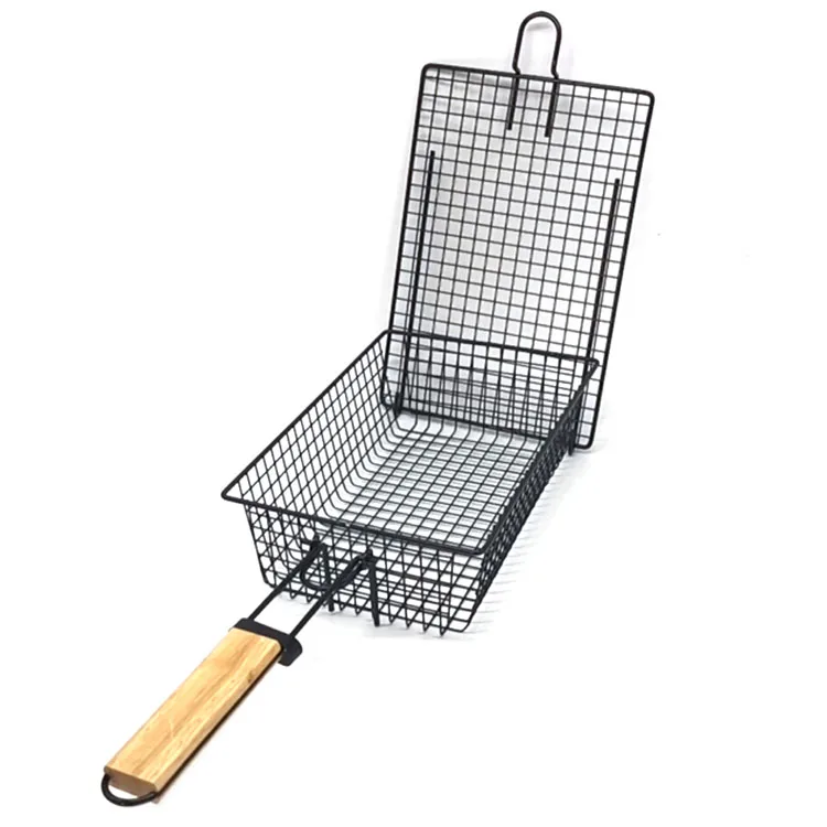 Portable Folding Frying Grill Net Camping Non Stick BBQ Grilling Basket for Outdoor Grill