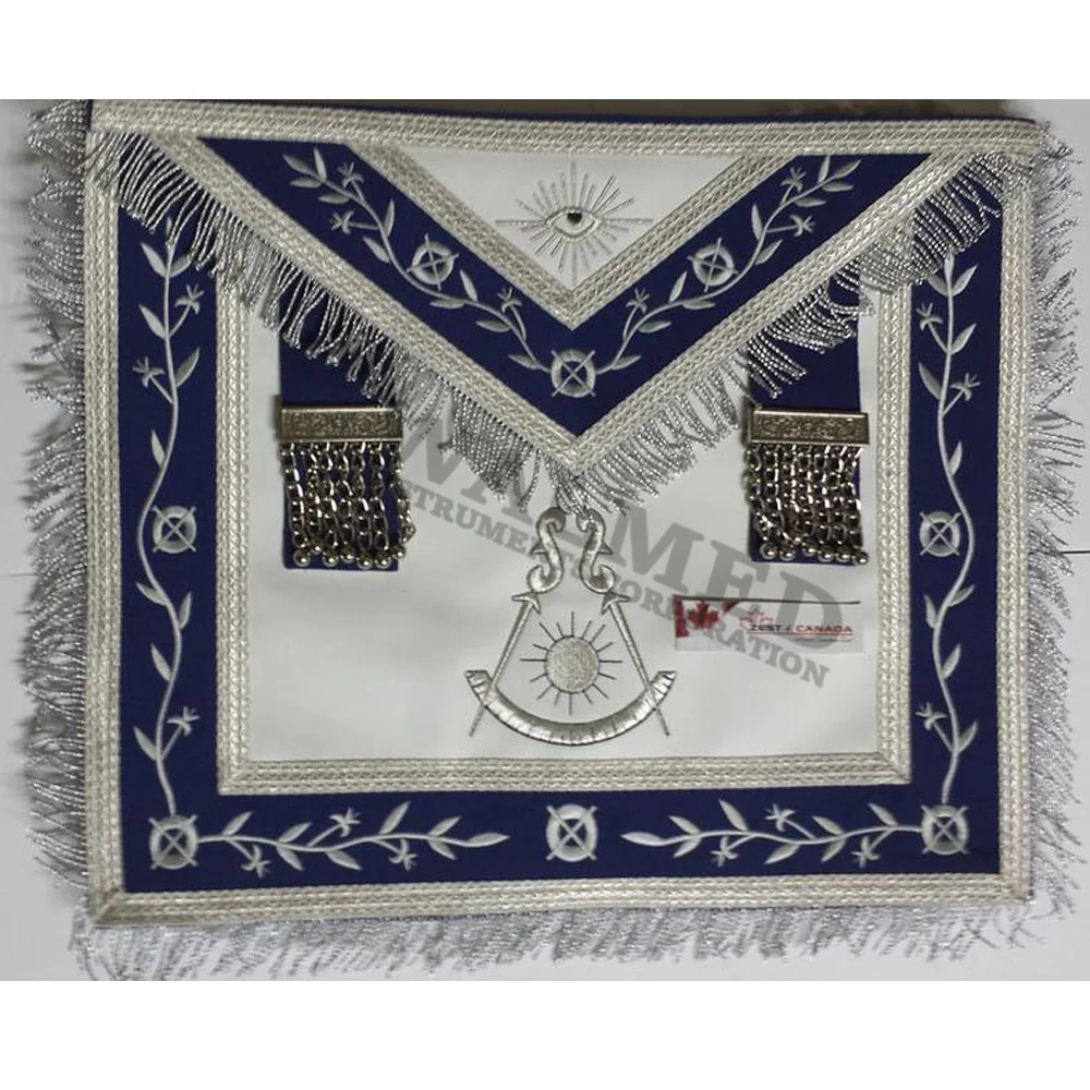 
Masonic Apron -Past Master Apron Royal Blue Silver With Silver Fringe / Masonic Lodge Officer Aprons Masonic Past Master Silver 