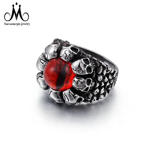 Skull Head Single Red Eye Ring Stainless Steel Men Jewelry