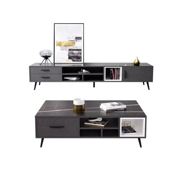 Wholesalers Living Room Wood Tea Table Metal Frame Wooden Top Coffee Table TV stand tv unit cabinets