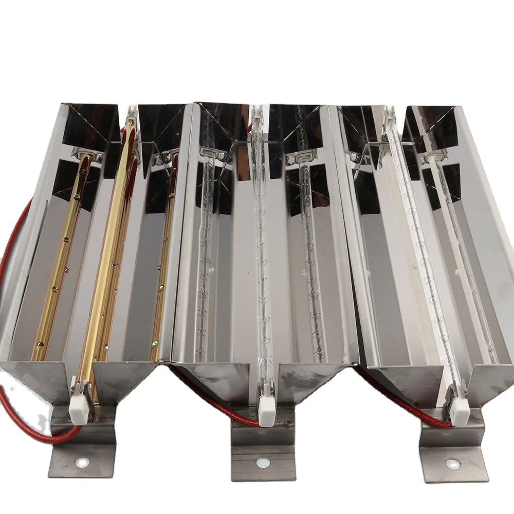 Отражающий алюминиевый УФ-абажур 390 мм * 115 60 из нержавеющей стали с одной трубкой 1000 Вт прозрачная Золотая Инфракрасная тепловая лампа