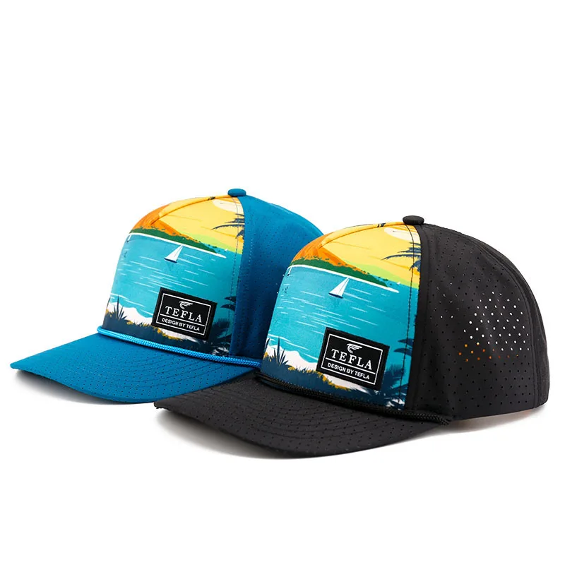 Beach sublimation front panel 5 Five Panel Hat Cap Custom Hat Wholesale Breathable Trucker Mesh Cap
