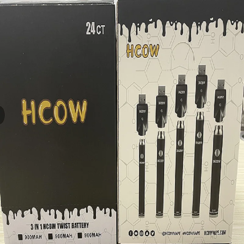  HCOW батарея ooz оптом 320 мАч тонкая ручка твист с интеллектуальным USB зарядным устройством для испарителя