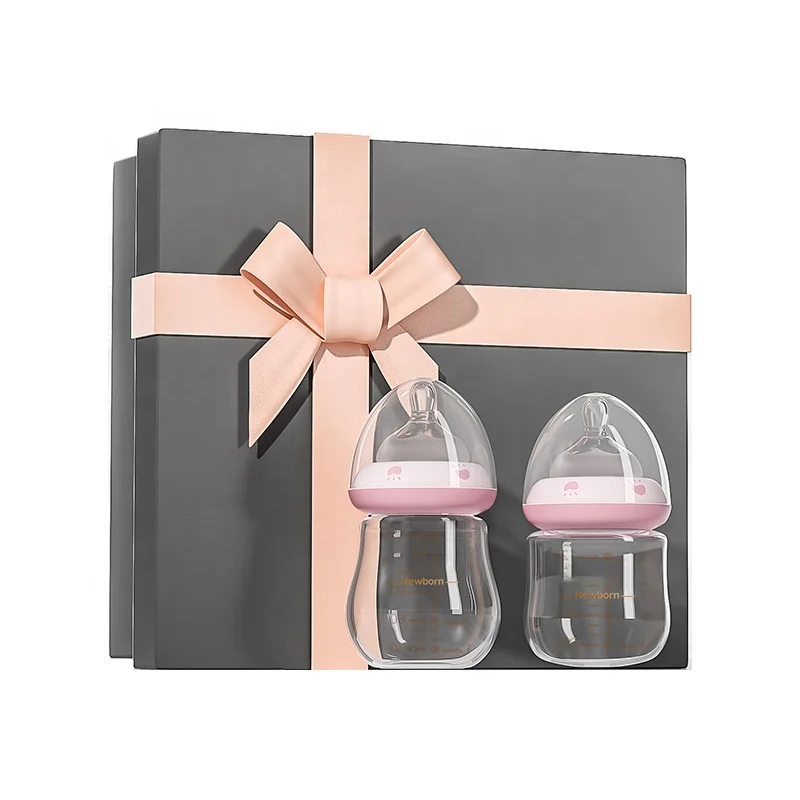 High Temperature Resistant  Anti Colic Milk Glass Feeding Baby Bottle Party Favor Bpa Free Gift Set Sponge
