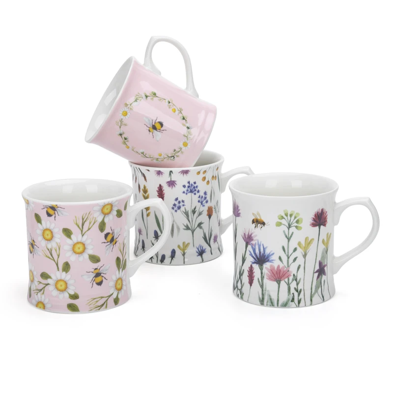 manufacturer garden flora bee and butterfly color glaze clay ceramic coffee mug with handle