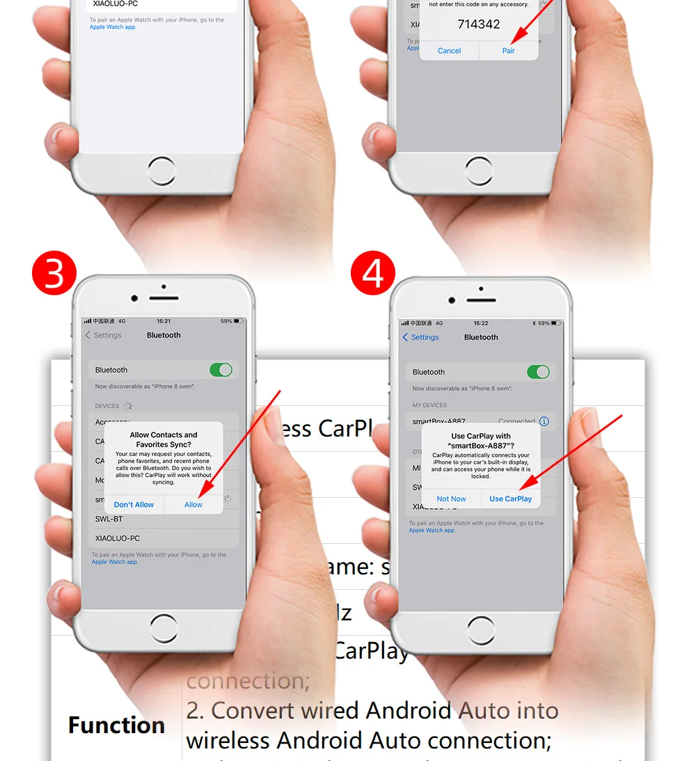 BQCC Wireless Carplay Adapter For Iphone /Android Dongle For OEM Wired Android Auto For BMW AUDIO BENZ FORD