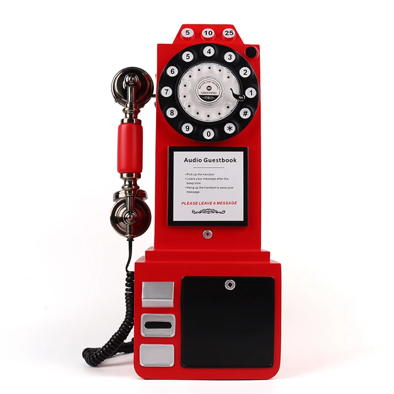 Vert design wedding audio guestbook with telephone booth stand