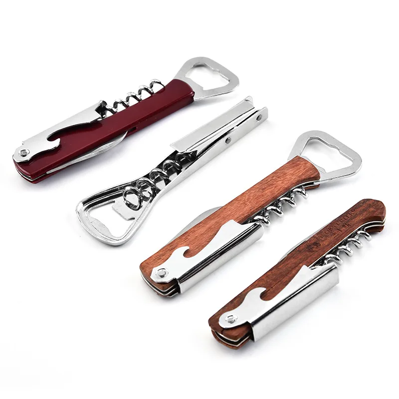 Customized logo Wine Bottle Openers Easily Use Wooden Handle Corkscrew Wine Bottle Opener