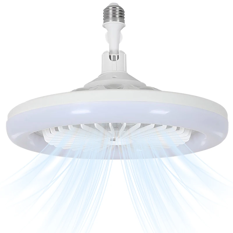 Modern Indoor Heat AC220V Home Living Room Bathroom Socket E27 Bulb Smart Dimmable Led Ceiling Light with Fan and Remote Control