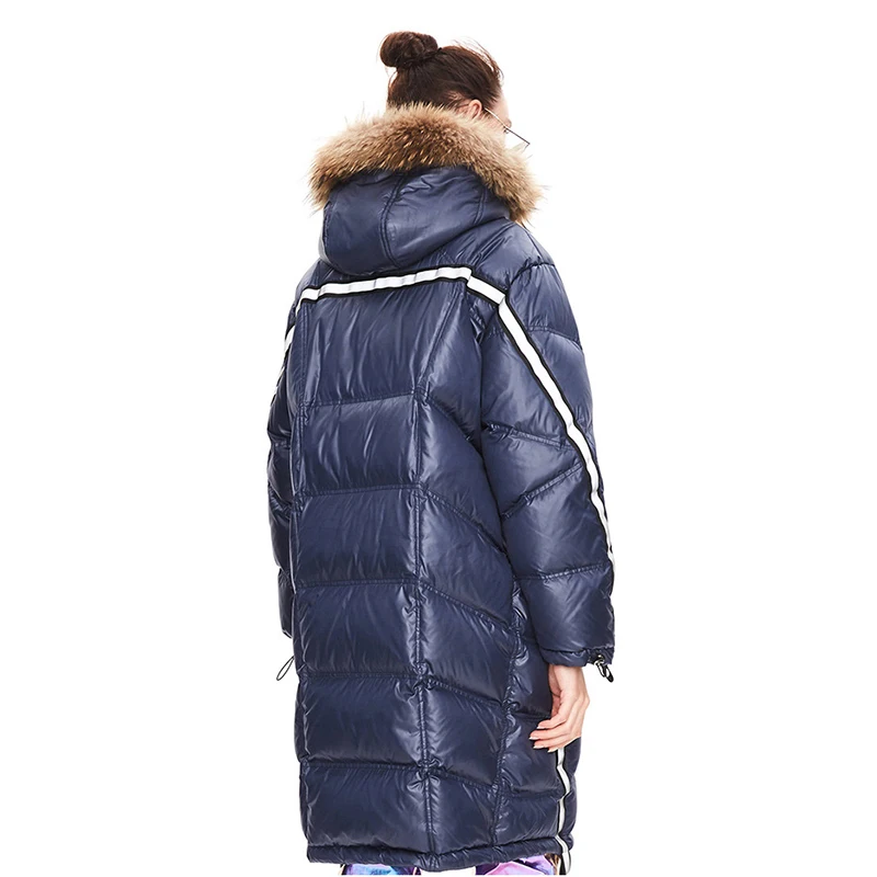 Women Medium-Length Raccoon Fur Collar Loose Ladies 90% Loose 90% Long White Puffer Duck Down Jacket Female Parkas