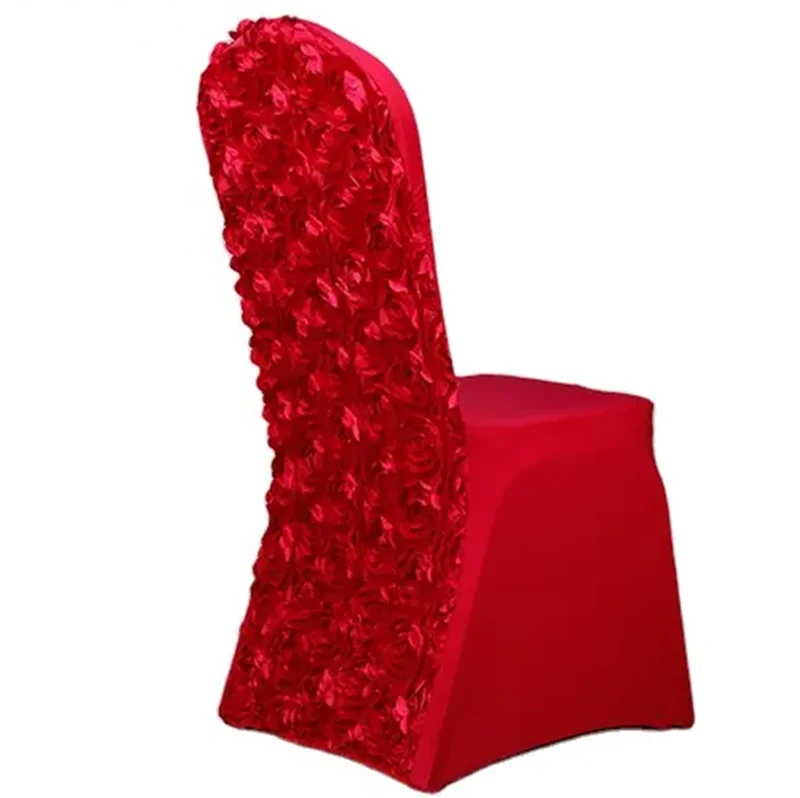 Luxury High Stretch Spandex Wedding Banquet Dining Spandex Rosette Flower Chair Cover Seat Covers For Wedding Banquet Chair