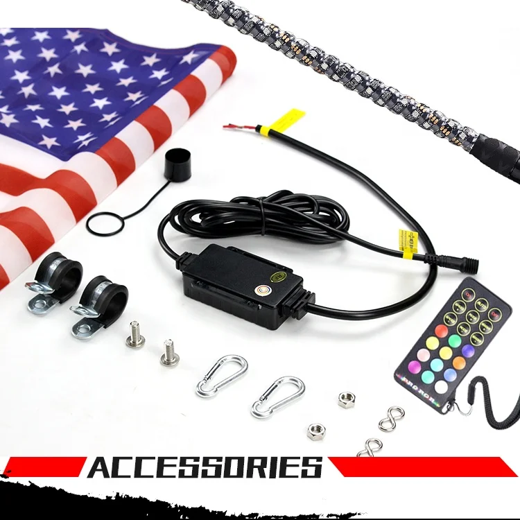 Manufacturer Remote Safety Led Whips Chasing Colors Led Lighted Whip Antenna Flag Light For Atv Utv Offroad Vehicle Rzr