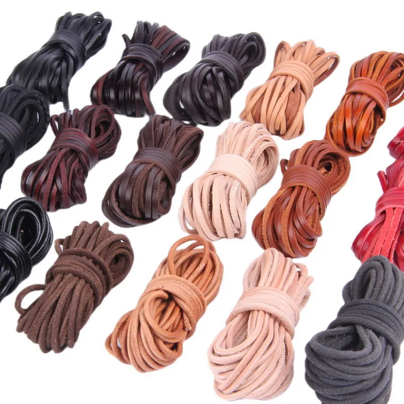 DIY jewelry material beaded accessories genuine cowhide strip wide top layer flat leather bracelet necklace rope