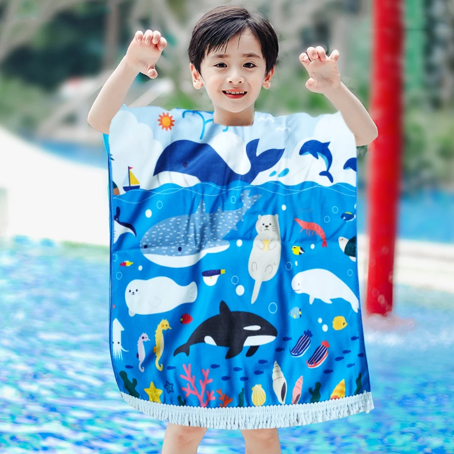 Sand free kids hooded poncho microfiber beach towel soft baby hood towel for swimming