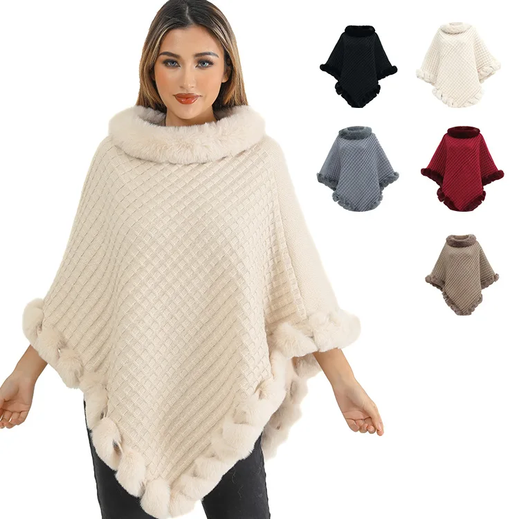 Stylish Cashmere Fur Capes Gorgeous Chunky Winter Greatcoat Oversize Warm Wrap Blanket Cape For Women Supplier Wholesale