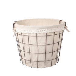 Metal Wire high quality material with  cotton lining  Laundry Basket  iron storage basket white canvas natural storage basket