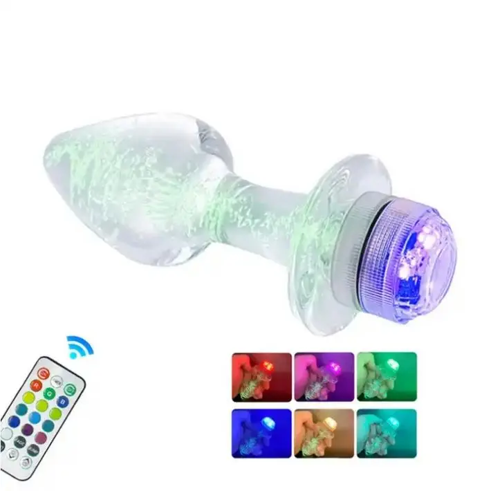 Luminous Glass Dildo With Lights For Men Women Glass Anal Plug Remote Control Discoloration Led Light Massager