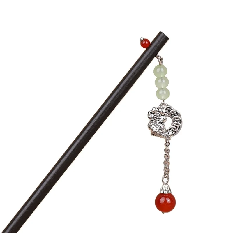 Baiyiyuan Hanfu Hairpins Sandalwood Jade Beads Chains Decorative Chinese Hair Stick Wood