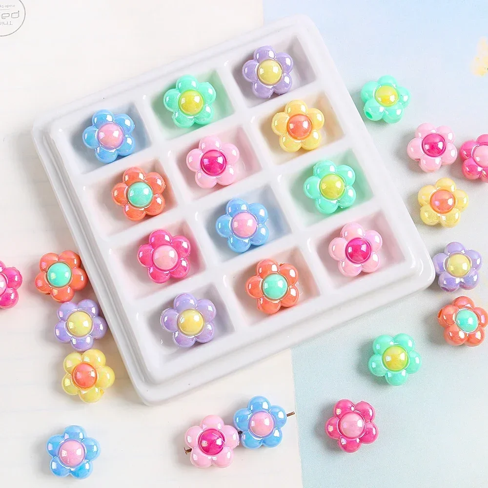 10pcs 16mm AB Color Sunflowers Acrylic Loose Spacer Beads for Jewelry Making DIY Bracelets Hair Accessories