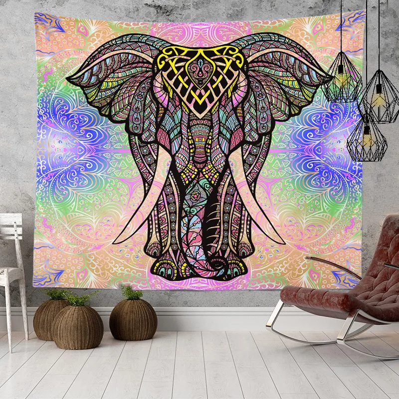 Wholesale Custom Large Size Printing Psychedelic Elephant Designs Wall Hanging Indian Mandala Tapestry