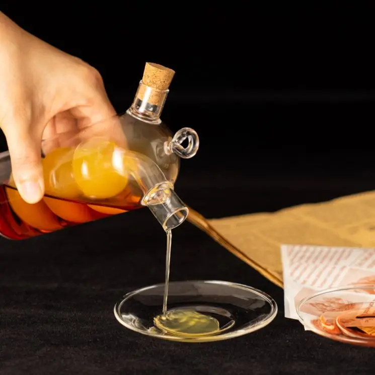 Hand blown dual use olive oil and vinegar bottle cooking glass oil dispenser