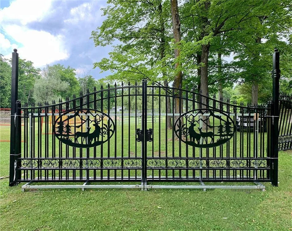 High Quality wrought iron gates automatic remote control Custom Low Price Black Galvanized Coated Gates