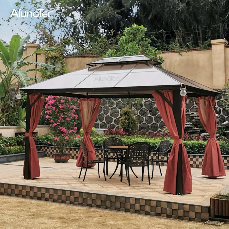 Modern Sun Shade Waterproof Aluminium Pavilion Garden Gazebos Outdoor Awning Pergola Hardtop Gazebo