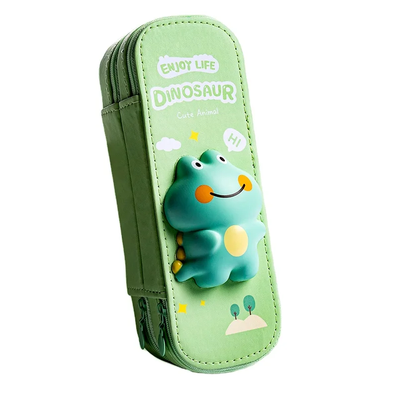 2021 Maihe Nomo Duck Unusual Double Zippers 2 Layer Cartoon Pencil Case with Decompression toy  For Students