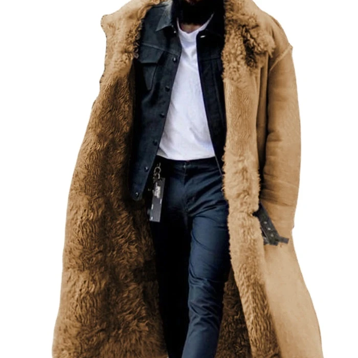 Winter 2021 Man new imitation fur popular style thickened coat four colors plus size long fleece lined coats
