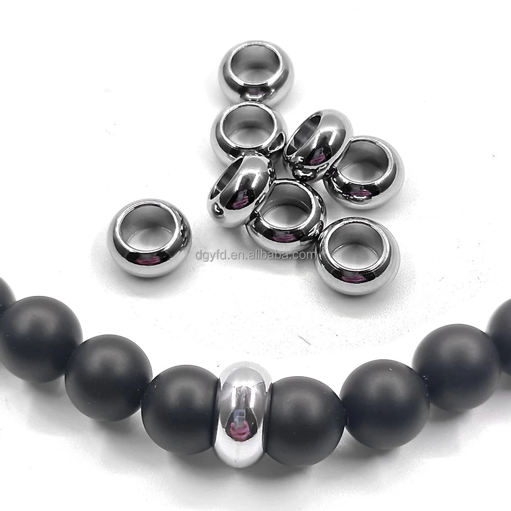 Custom Onyx Lava Stone Bracelet Necklace Donut Disc Spacer Bead Stainless Steel Jewelry Findings 6mm Hole for Jewelry DIY Making