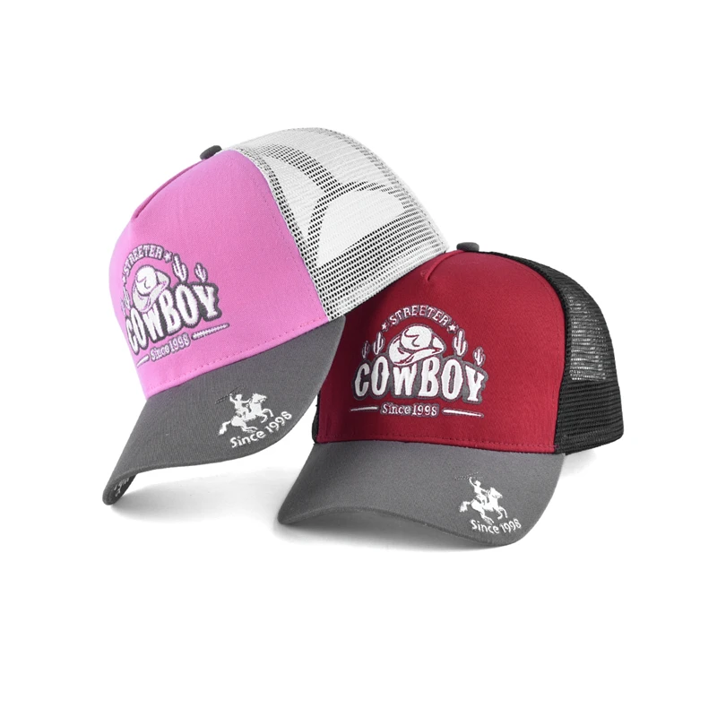 New fashion custom embroidery logo 5 panel  high crown trucker hat high crown baseball mesh caps australian gorras