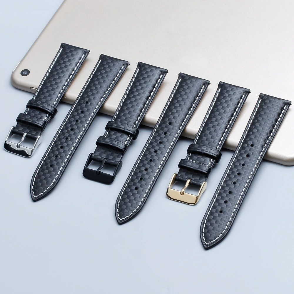 Free Quick Release Top Grain Leather Watch Band Strap carbon fiber leather strap