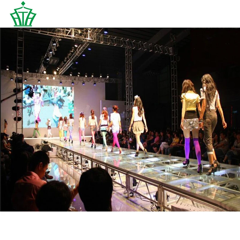  1.22x1.22M Mobile Aluminum Frame Plexiglass Stage Glass For Fashion