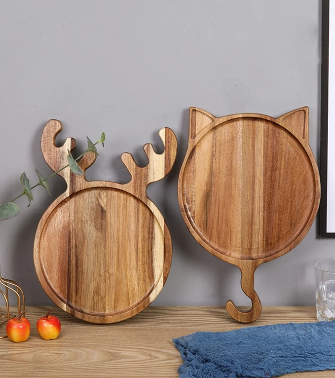 Wholesale Placemat Dinnerware Natural Black Multi-Rule Solid Wood Tray Slate Sushi Plate for Food Serving