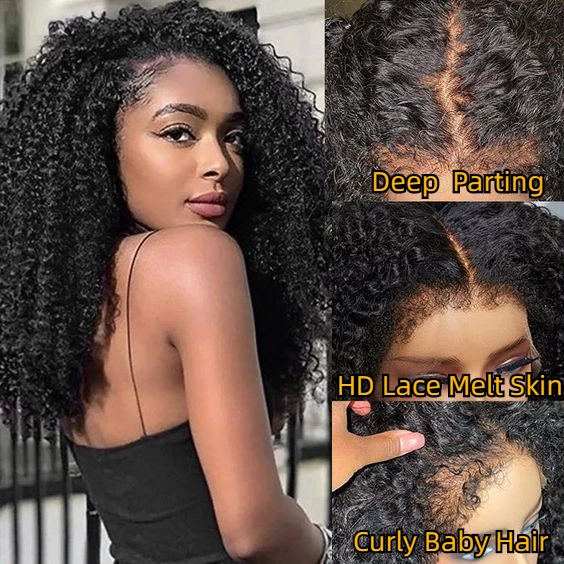 Wholesale Cheapest HD Glueless Lace Frontal Double Drawn Natural Raw Peruvian Human Hair Kinky Curl Front Wig For Black Women