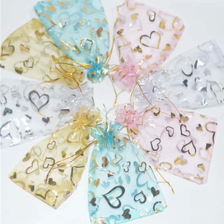 Custom Transparent Drawstring Pouch Yarn Gold Organza Bags For Storage