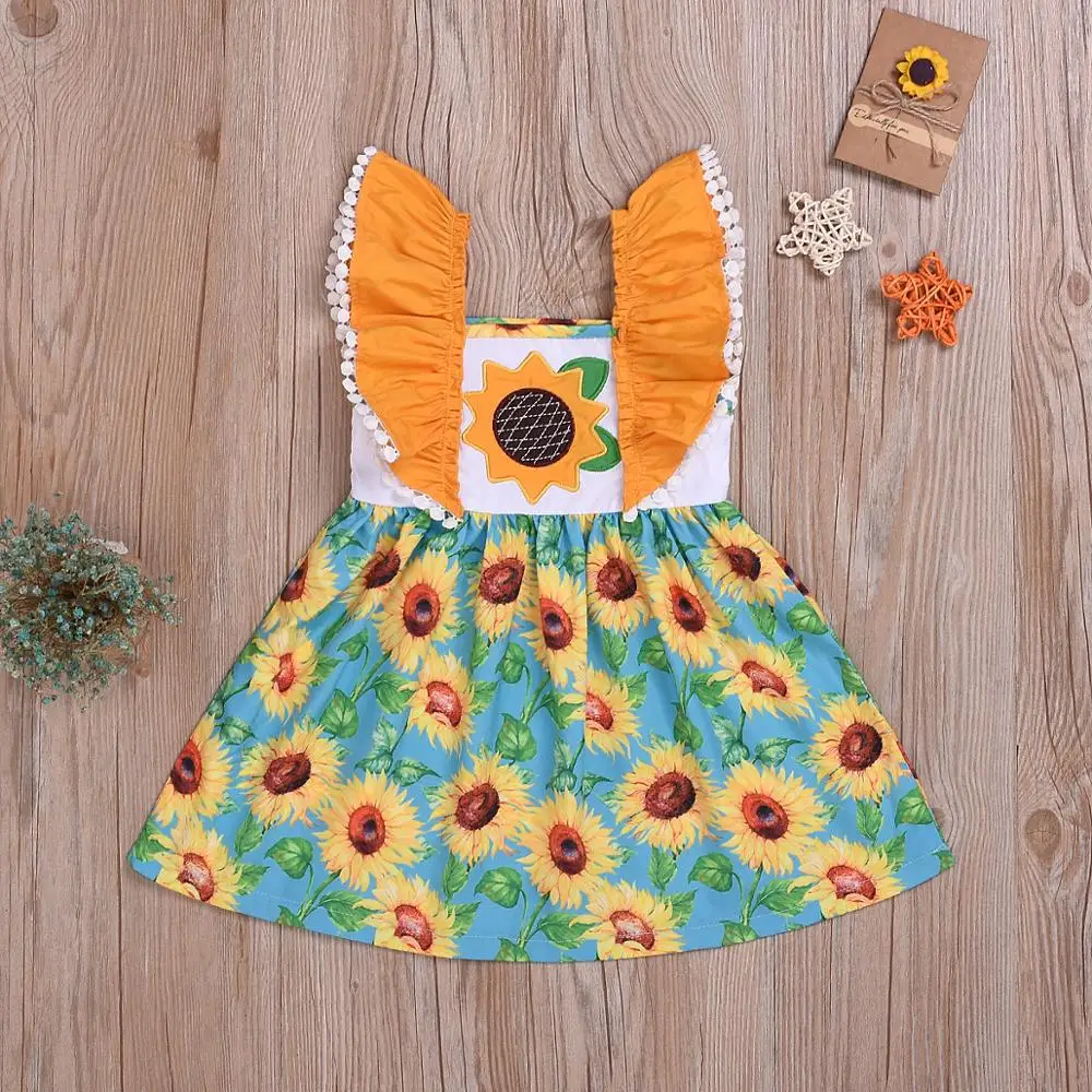 2019 Europe new cute flying sleeve summer flower wedding indian frock designs small baby party kids clothing girl dresses