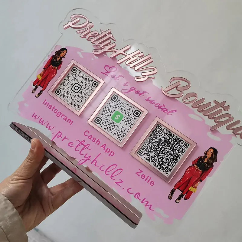 Пользовательский Настольный стенд с Qr-кодом Facebook Instagram настольный для социальных сетей знаки сканирования оплаты Qr-кода акриловая подставка