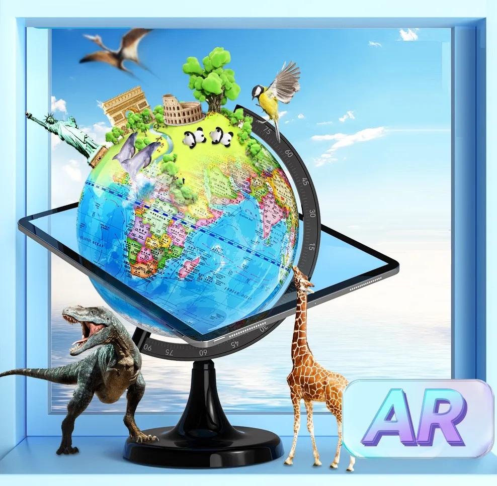 Earth Globe Geographic Rotating Teaching Interactive Spinning World Globes World Map AR Globes with LED Night