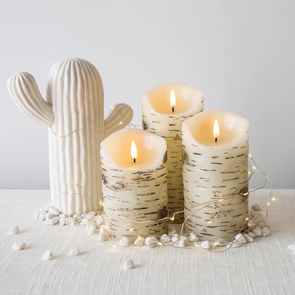 Wave mouth candle  home decoration pillar Birch bark led candle