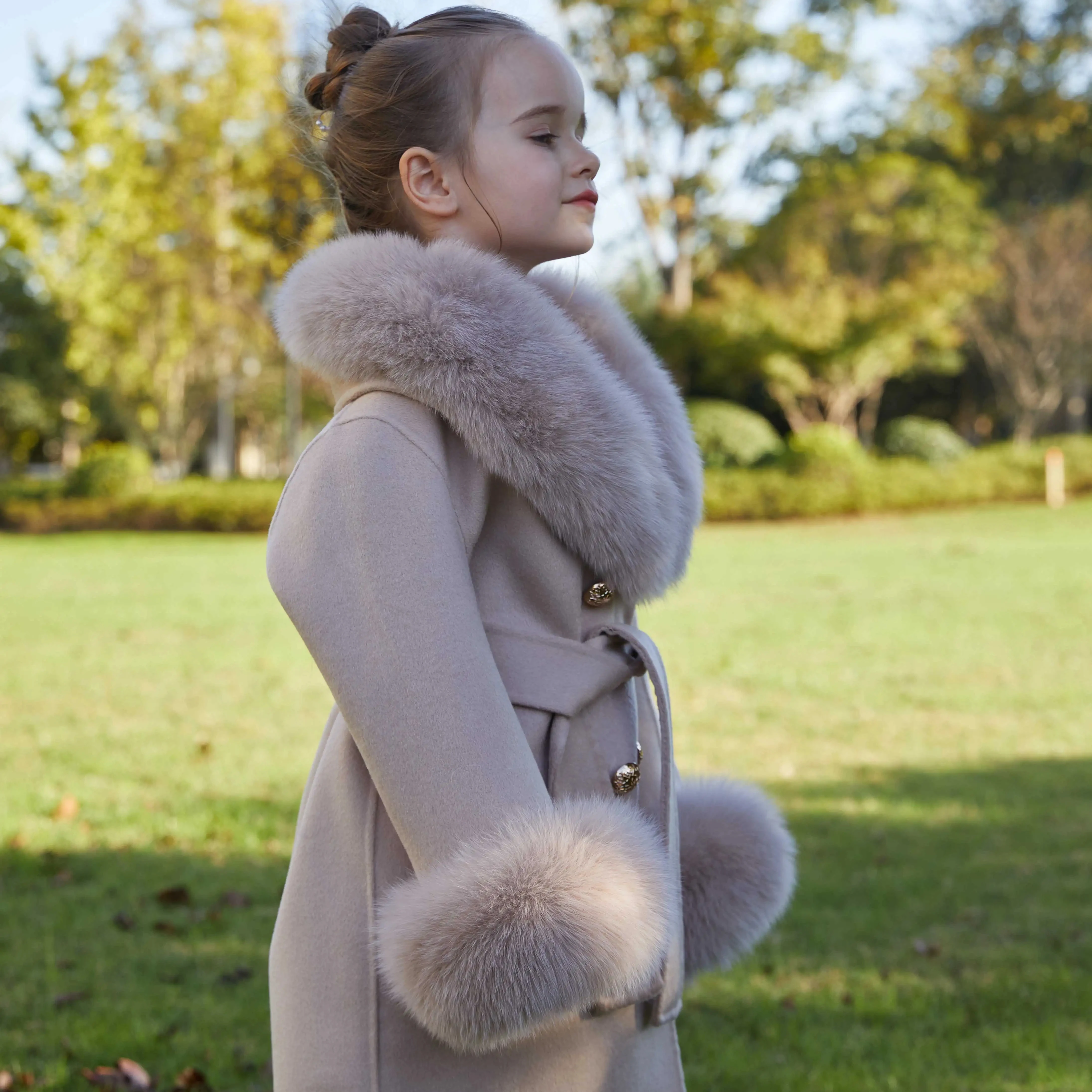 Janefur 2023 New Arrival Autumn Winter Solid Color Korean Loose Wool Girls Jacket Kids Cashmere Wool Coat