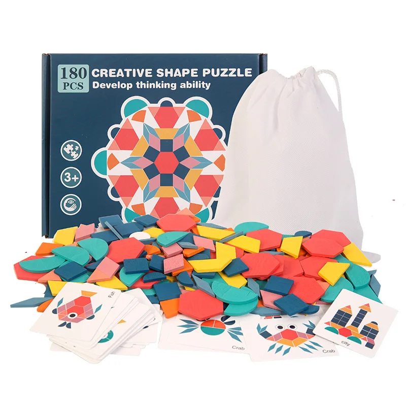 Hot Sale Montessori Educational Toys Jigsaw Puzzles 180 pcs Wooden Board Set Colorful Baby for Children Learning Developing Toy