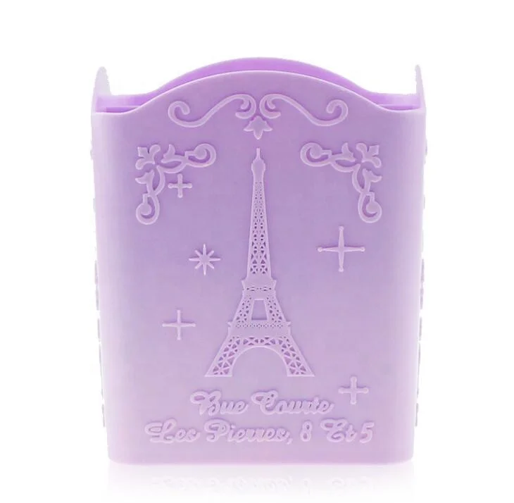 Destly 4 Grids Iron Tower Plastic Nail Brush Cosmetics Brush Storage Box Purple Pink Blue Manicure Tools
