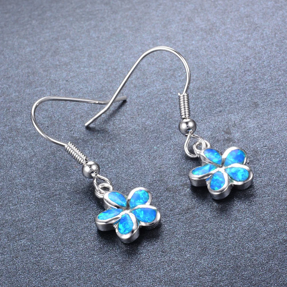 JCA New Fashion Sweet Girls Blue Opal Crystal Hook Earrings Flower Shaped Jewelry Opal Stone Earrings For Girl