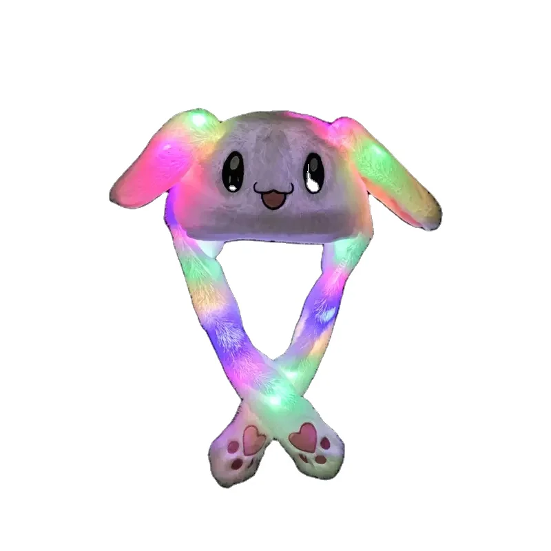 Hot Sale Glowing Rabbit Hat Plush Luminous Light LED Colorful Animal Hat Moving Ear Hat Control Ear Beating Gift for Kids