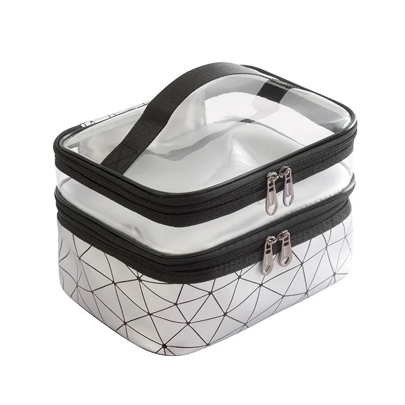 8.86 Inches Double Layer Travel Cosmetic Case Clear Nylon Makeup Travel Bags