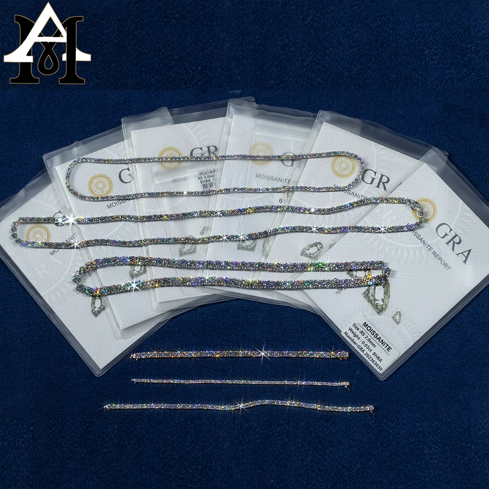 Pass Diamond Tester Large Stock Hip Hop Jewelry 2.0mm-6mm VVS Moissanite Diamond 925 Silver Iced Out Tennis Chain Necklaces