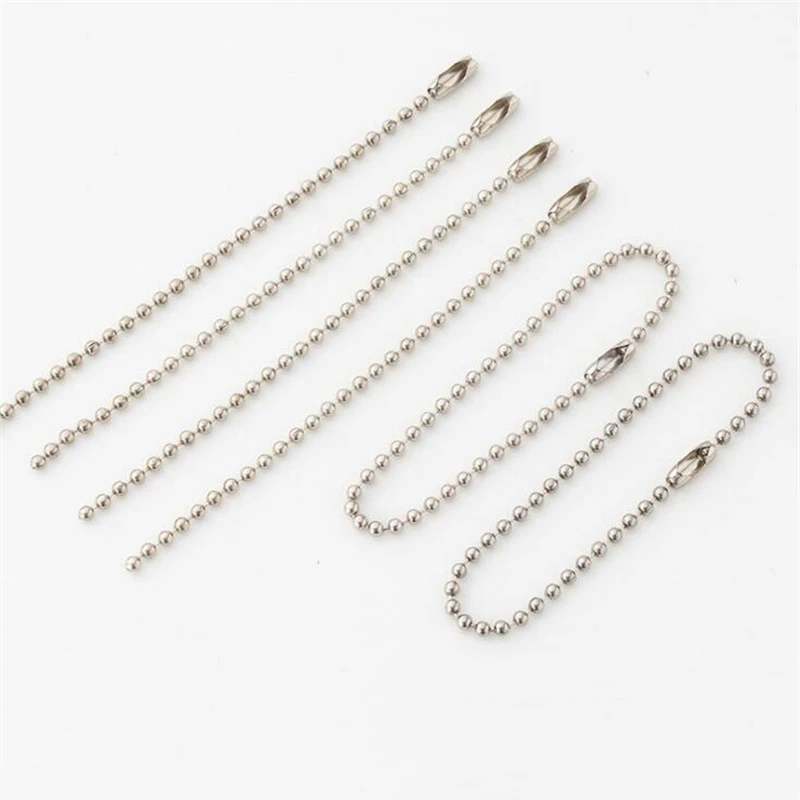 10pcs/lot 2.4mm Metal Round Ball Bead Chains 12cm 15cm Length Dog Tag Bulk Chains With Connector For Pendant Jewelry Findings