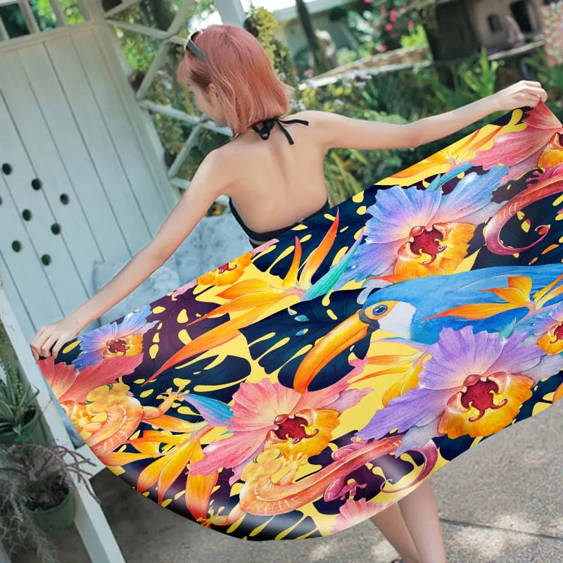 Watercolor Tropical Leaves Towel Beach Succulent Bright Colorful Floral Parrot Beach Towels Super Absorbent Large Towels