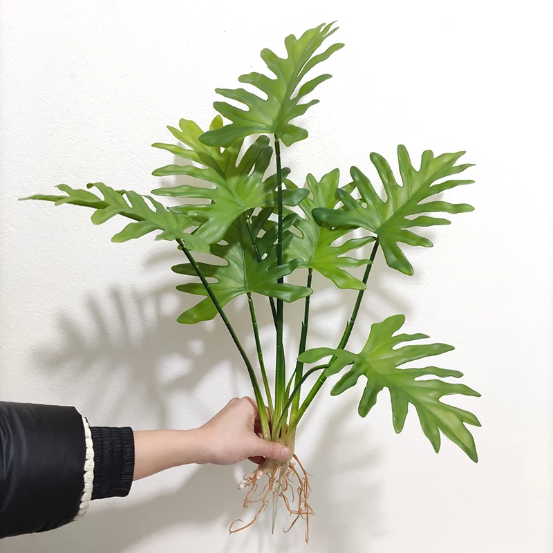 Nearly Natural Fan Leaf Faux Plants Real Touch Monstera Leaves Spring Taro Leaf Artificial Plant Monstera Bush With Root